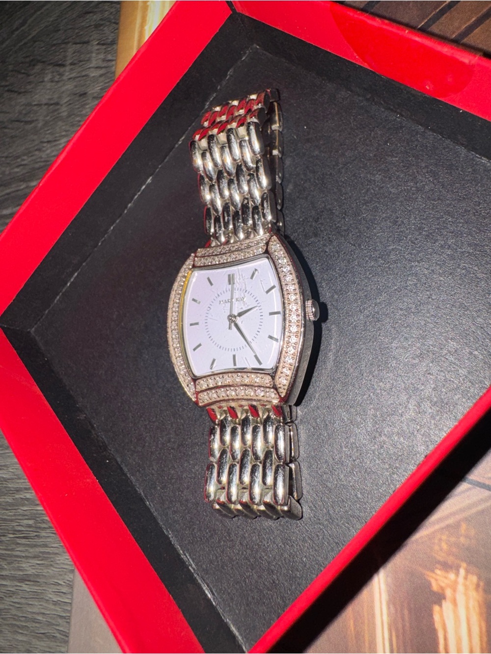 Mary Kay Vintage Silver Tone White Lab Diamond Watch